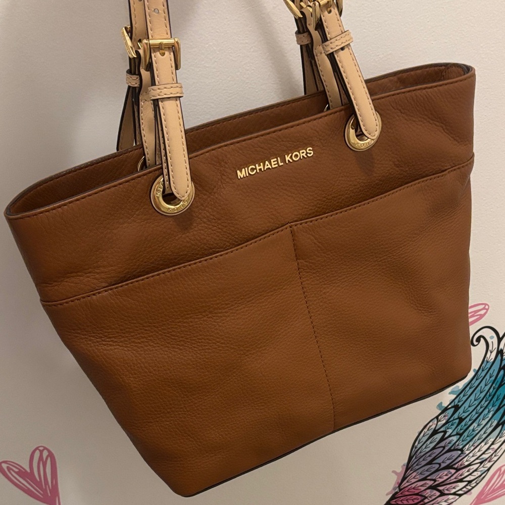 Michael Kors Brown Leather Tote with Beige Straps - Picture 2 of 5